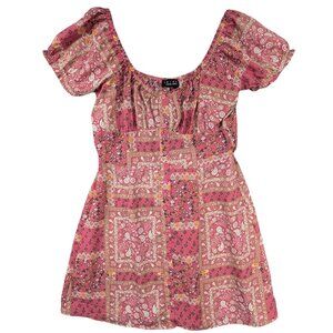 Trixxi Mini Dress‎ Womens M Pink Milkmaid Cottagecore Patchwork Y2K 90s Revival